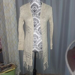 Elegant Cream Fringe Cardigan